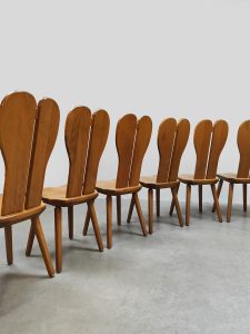 Vintage brutalist wooden dining chairs 1970 'hearts'