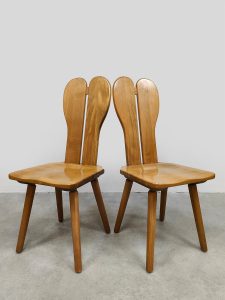 Vintage brutalist wooden dining chairs 1970 'hearts'