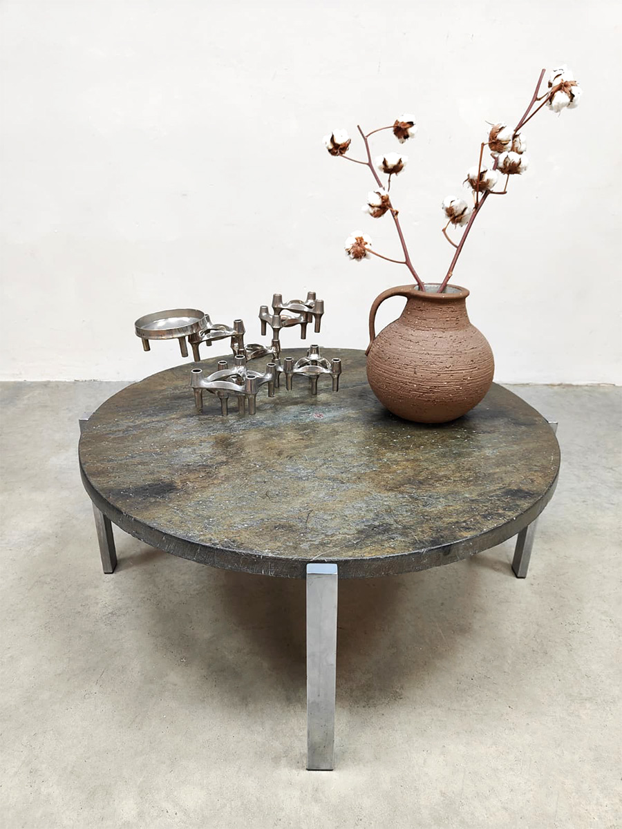 Slate round stone coffee table vintage