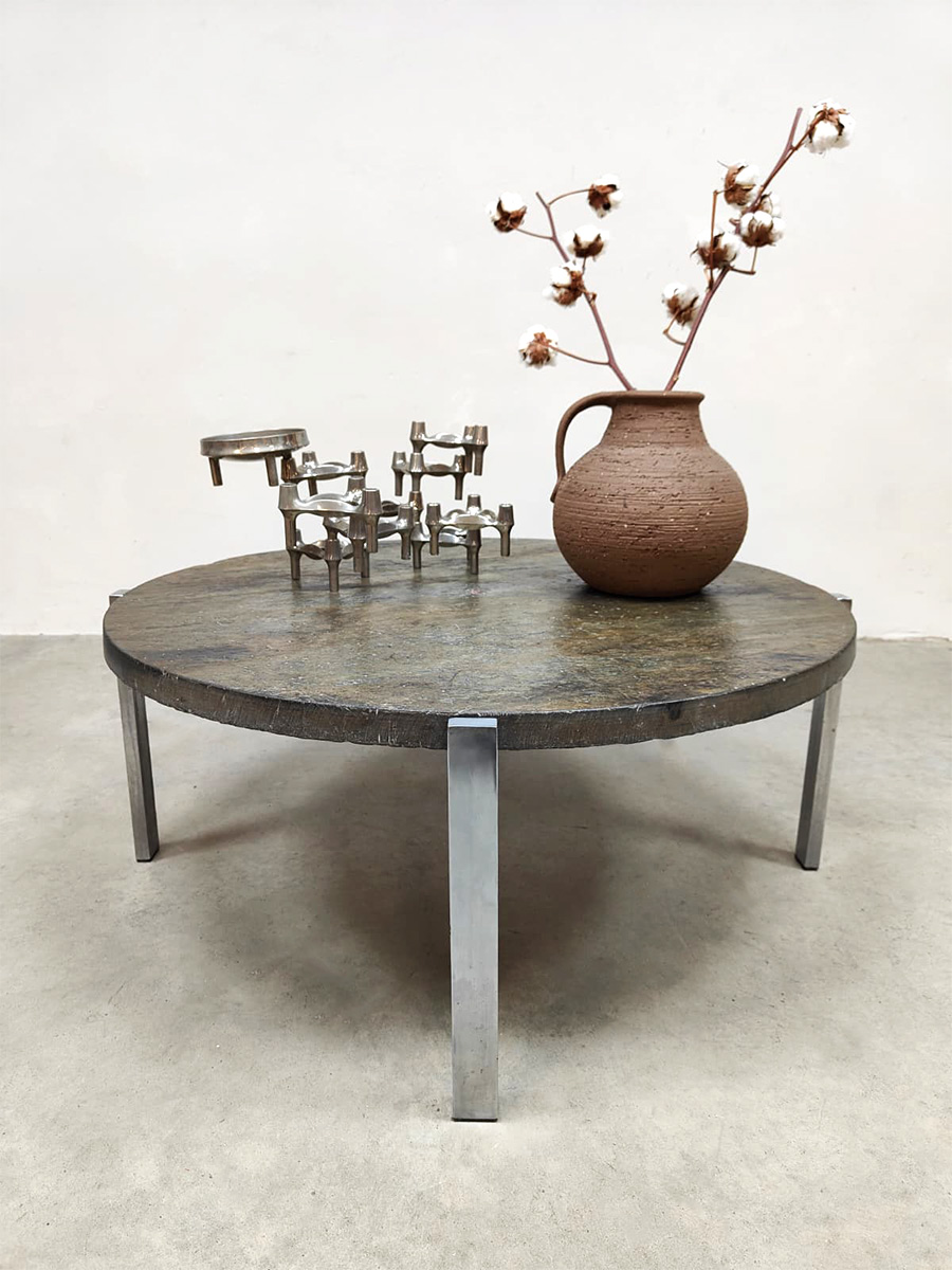 Slate round stone coffee table vintage leistenen ronde salontafel