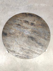 Midcentury interior design round stone coffee table stenen ronde salontafel 1970