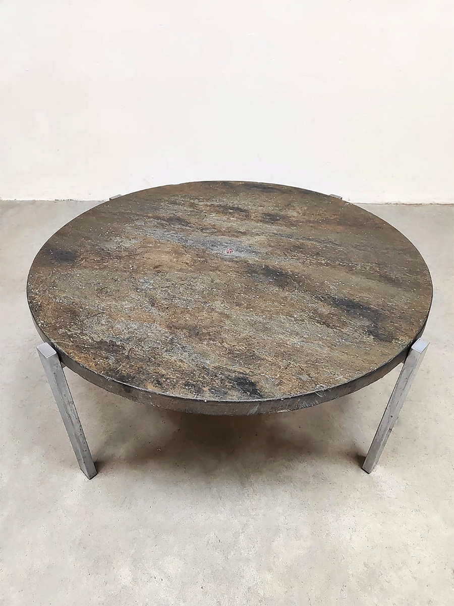 Slate round stone coffee table vintage