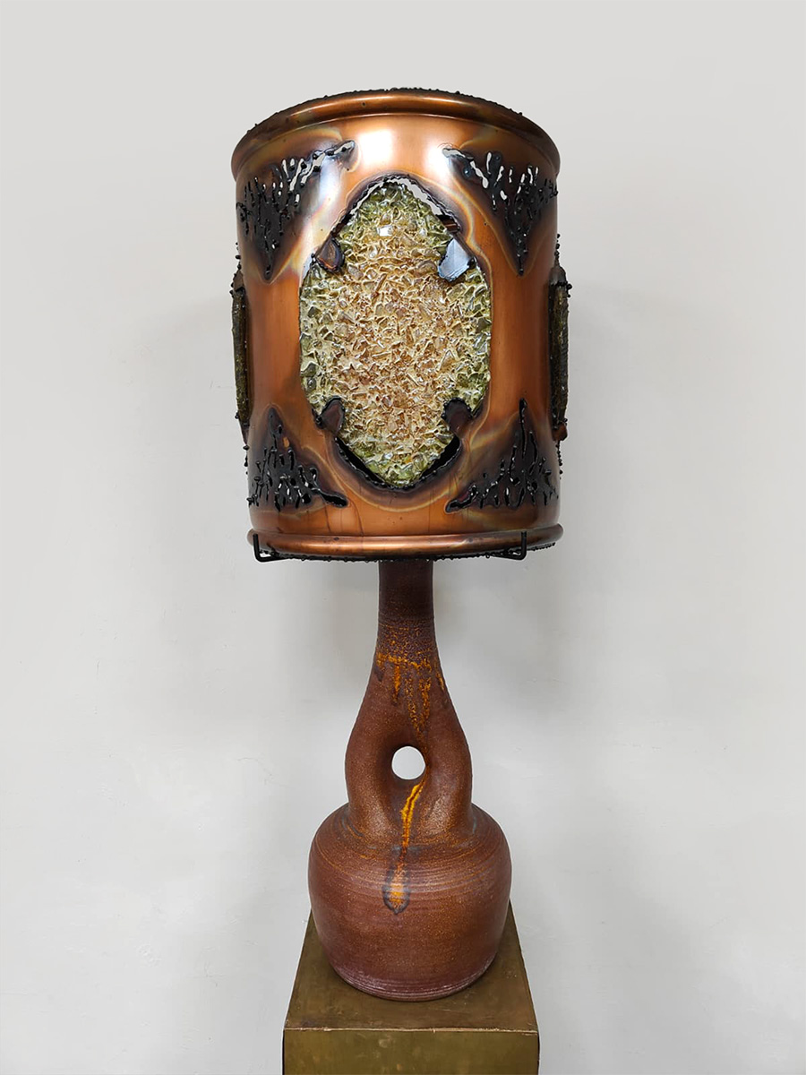 Vintage furniture design large copper fractal resin table lamp koperen epoxy lamp Accolay Potters 1970s
