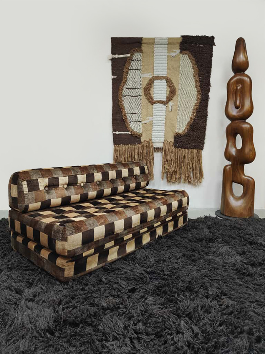 Vintage convertible lounge sofa daybed uitklapbare bank 1970s ‘Checkered’