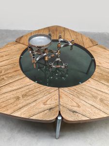 Scandinavian glass and wood coffee table salontafel Denmark
