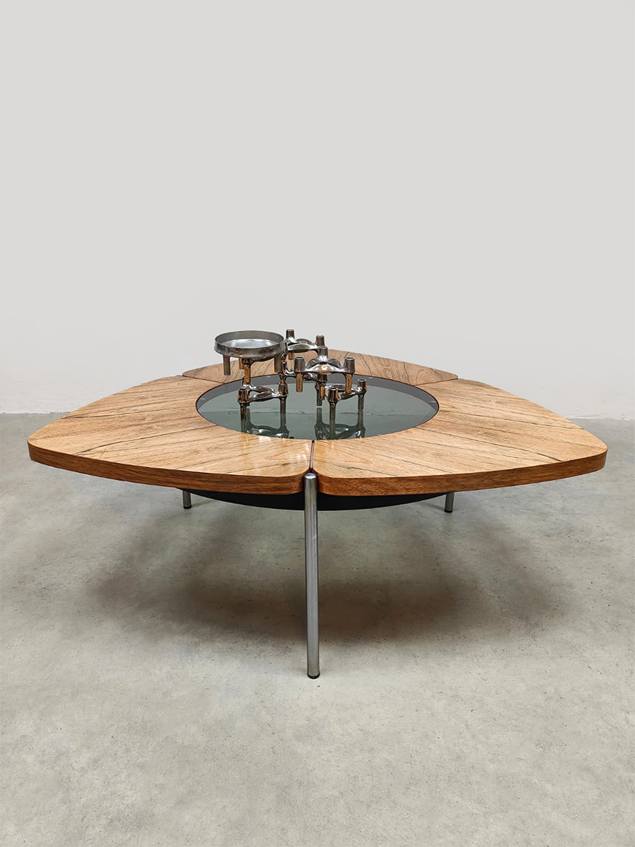 Scandinavian glass and wood coffee table salontafel Denmark