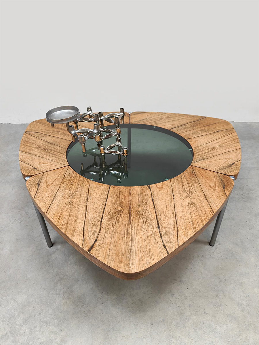 Scandinavian glass and wood coffee table salontafel Denmark