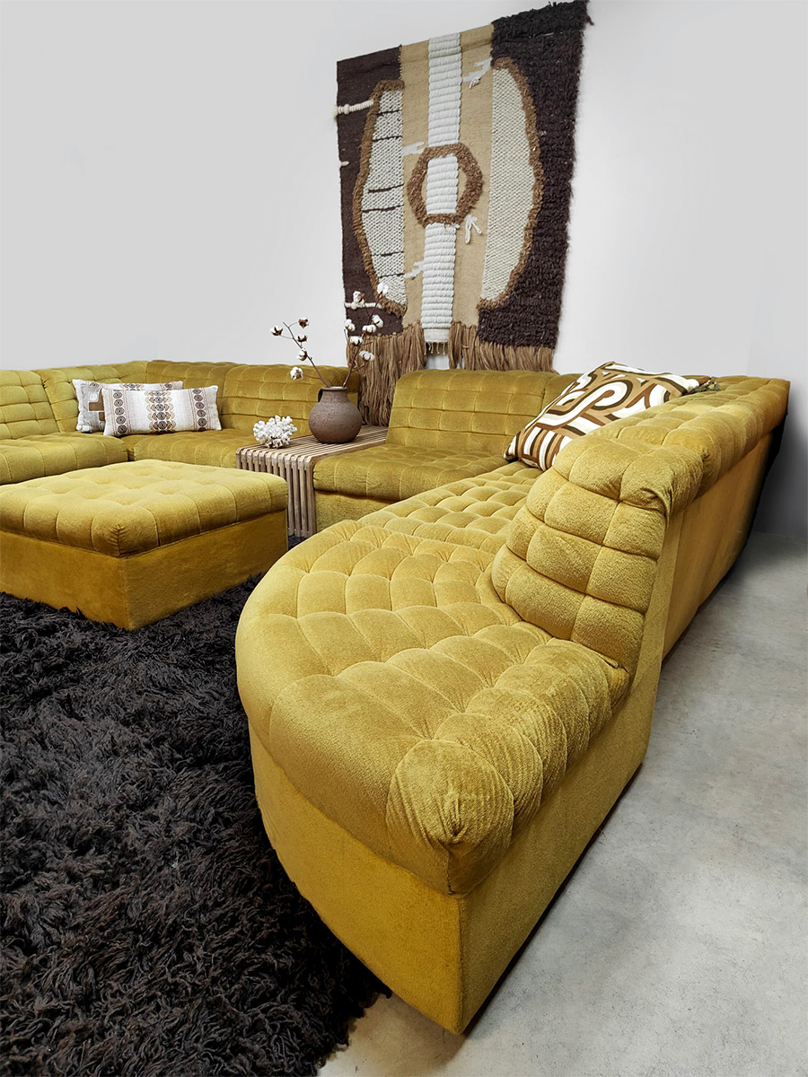Vintage modular sofa modulaire elementen lounge bank XXL Laauser 'Mellow yellow' 3