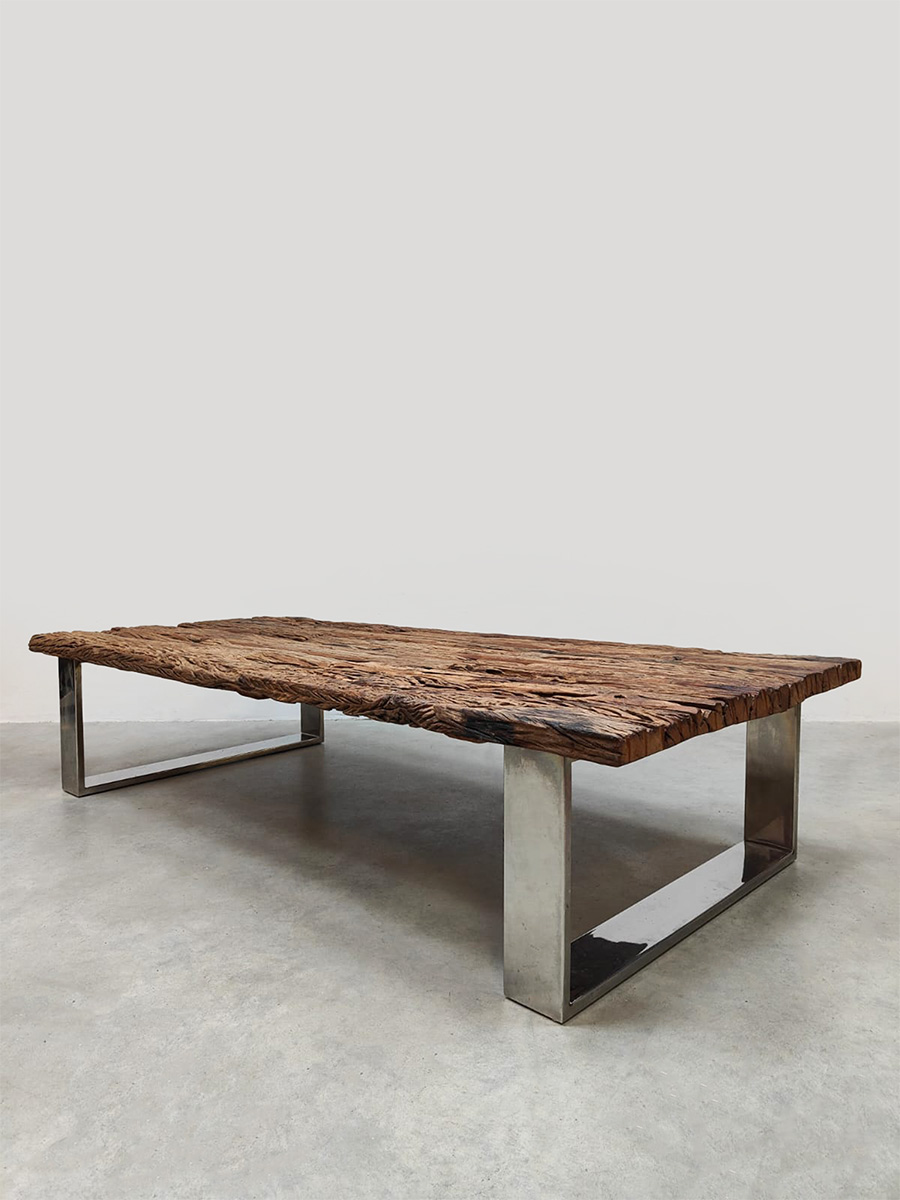 Vintage railway sleeper wood coffee table houten salontafel 1970