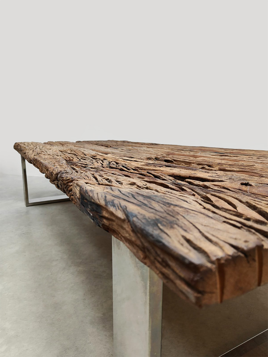 Midcentury furniture design railway sleeper wood coffee table houten salontafel 1970