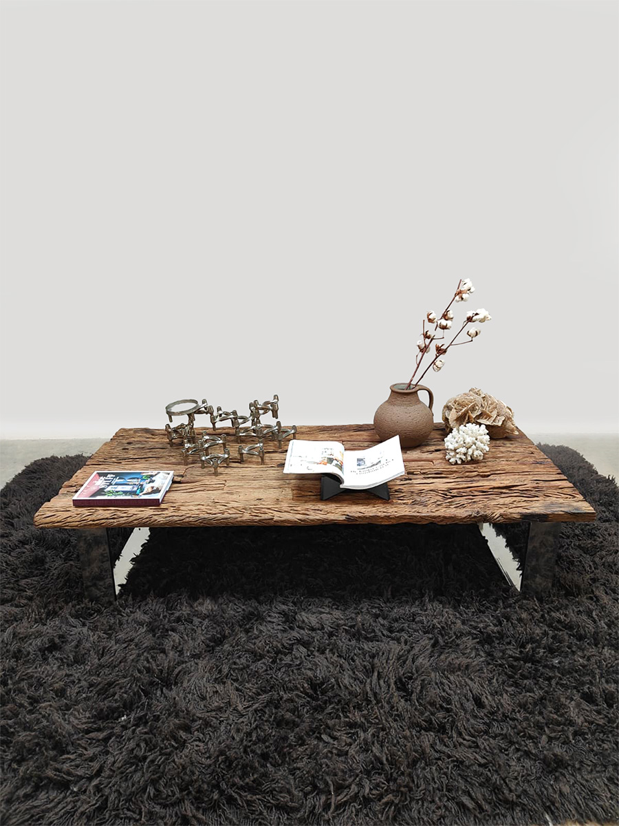 Midcentury furniture design railway sleeper wood coffee table houten salontafel 1970