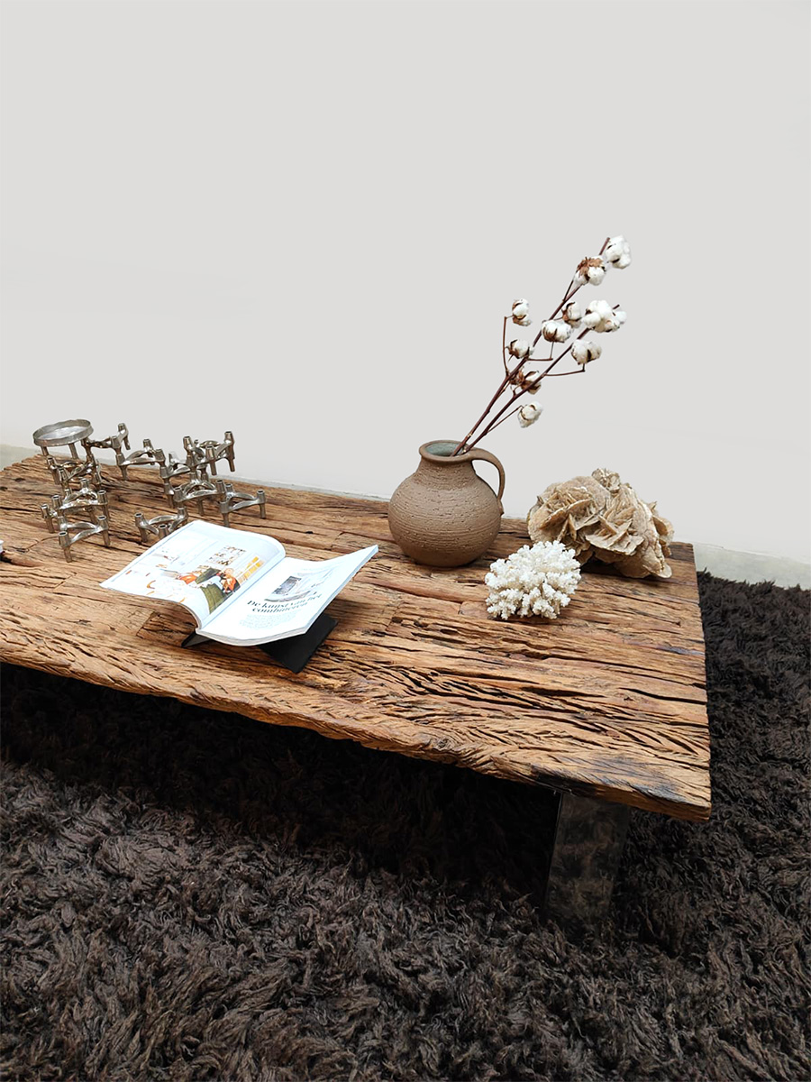 Vintage interior design railway sleeper wood coffee table houten salontafel 1970