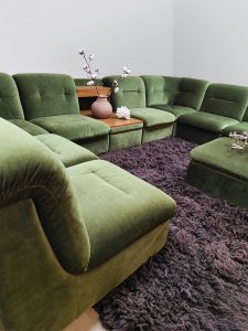 Vintage furniture design velvet modular sofa velours modulaire elementen bank ‘Green spirit’