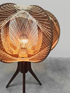 Vintage wooden string table lamp houten draadlamp tafellamp 1970