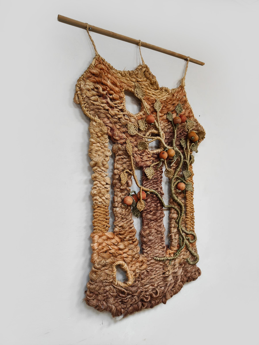 Midcentury macramé wall tapestry vintage wandtapijt 1960 'Nature tones'