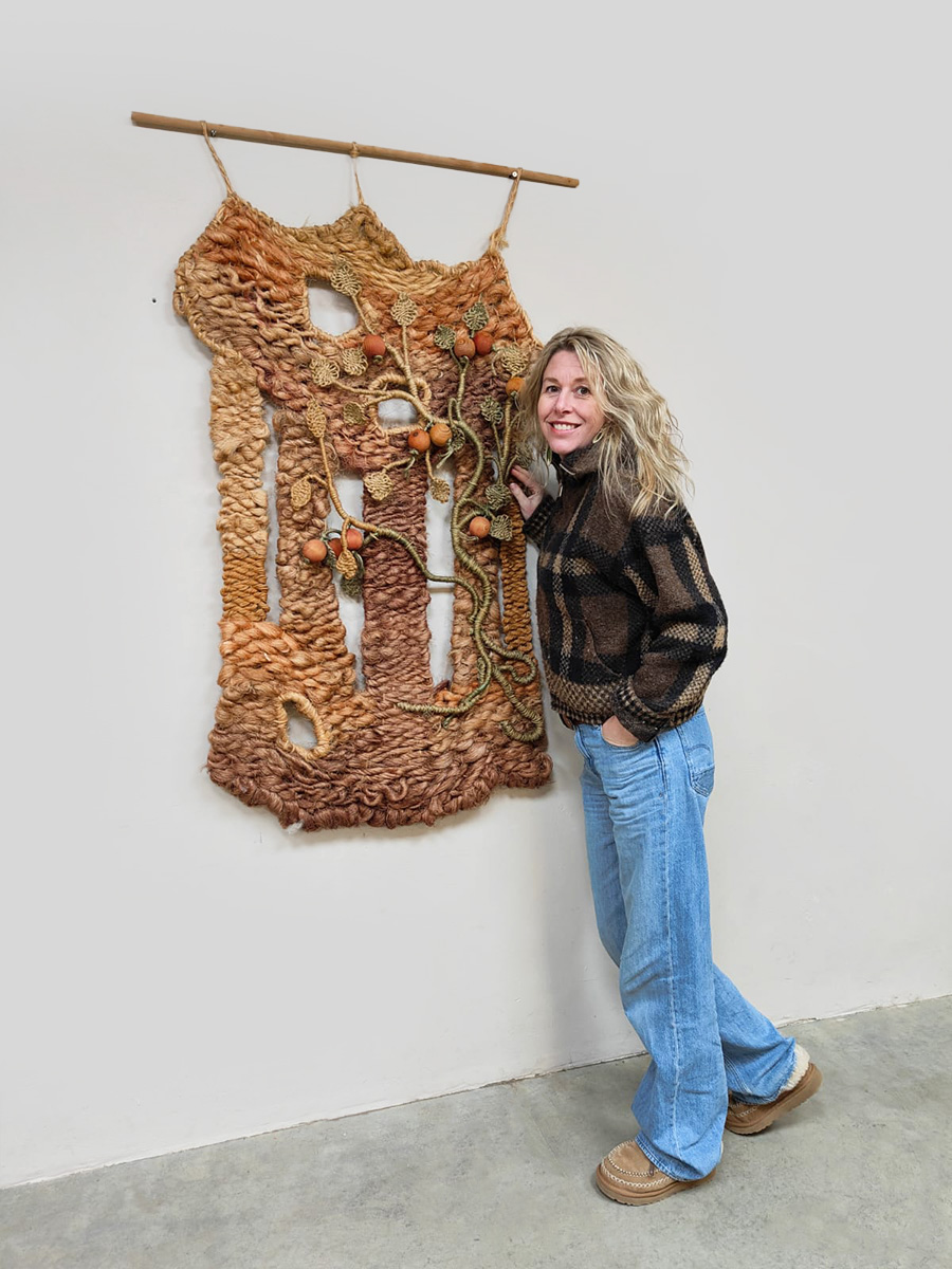 Midcentury interior design macramé wall tapestry vintage wandtapijt 1960 'Nature tones'