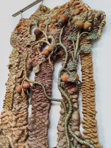 Midcentury macramé wall tapestry vintage 1960 'Nature tones'