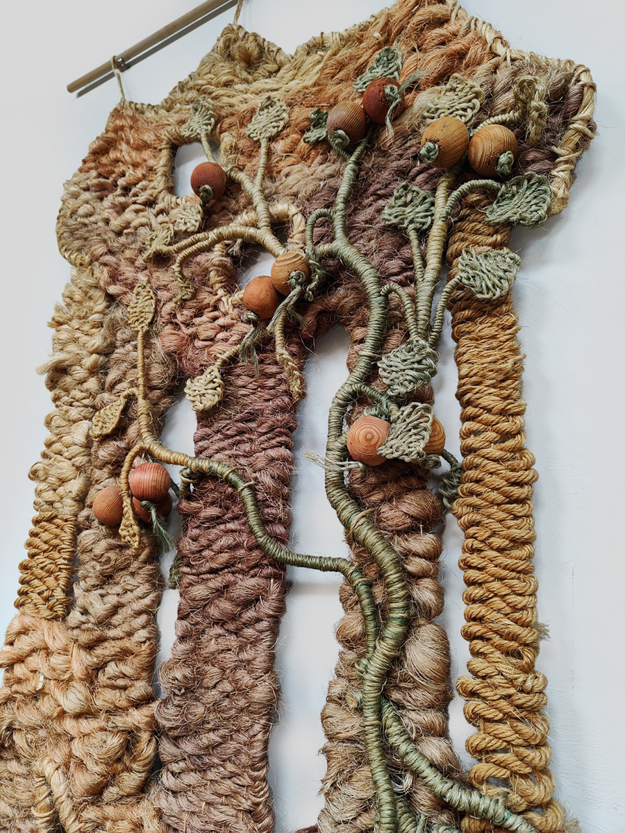 Midcentury macramé wall tapestry vintage wandtapijt 1960 'Nature tones'