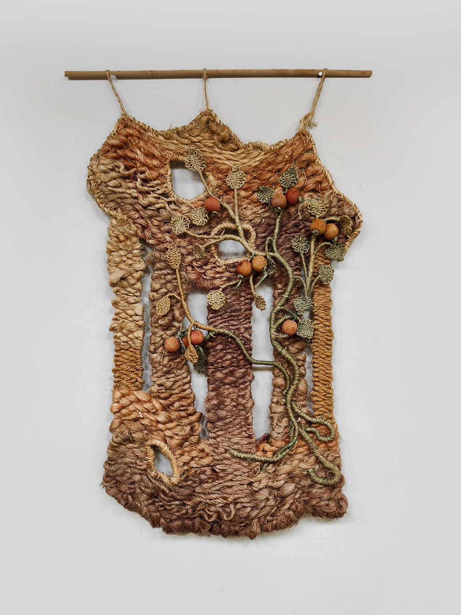 Vintage furniture design macramé wall tapestry wandtapijt 1960 'Nature tones'