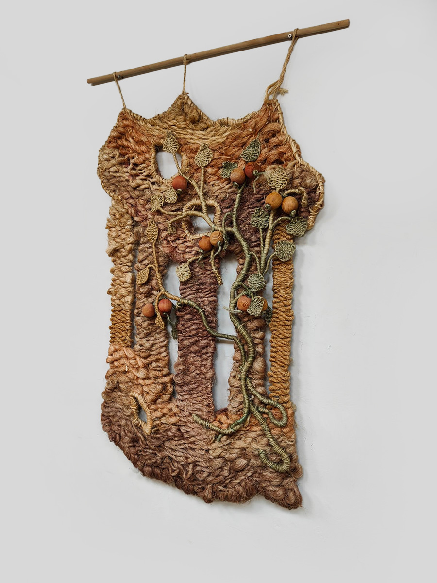 Midcentury interior design macramé wall tapestry vintage wandtapijt 1960 'Nature tones'