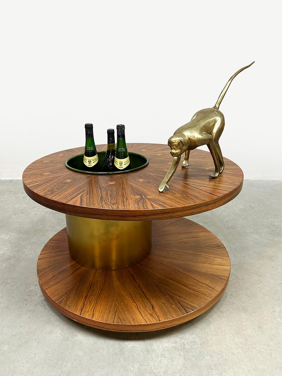 Vintage round wooden coffee table ronde houten salontafel 'clubbing'