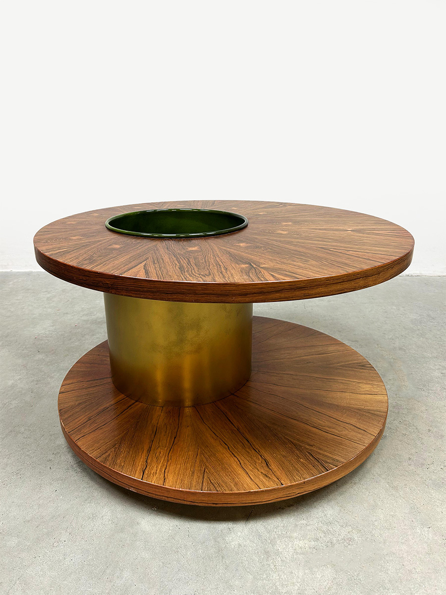 Vintage round wooden coffee table ronde houten salontafel 'clubbing'