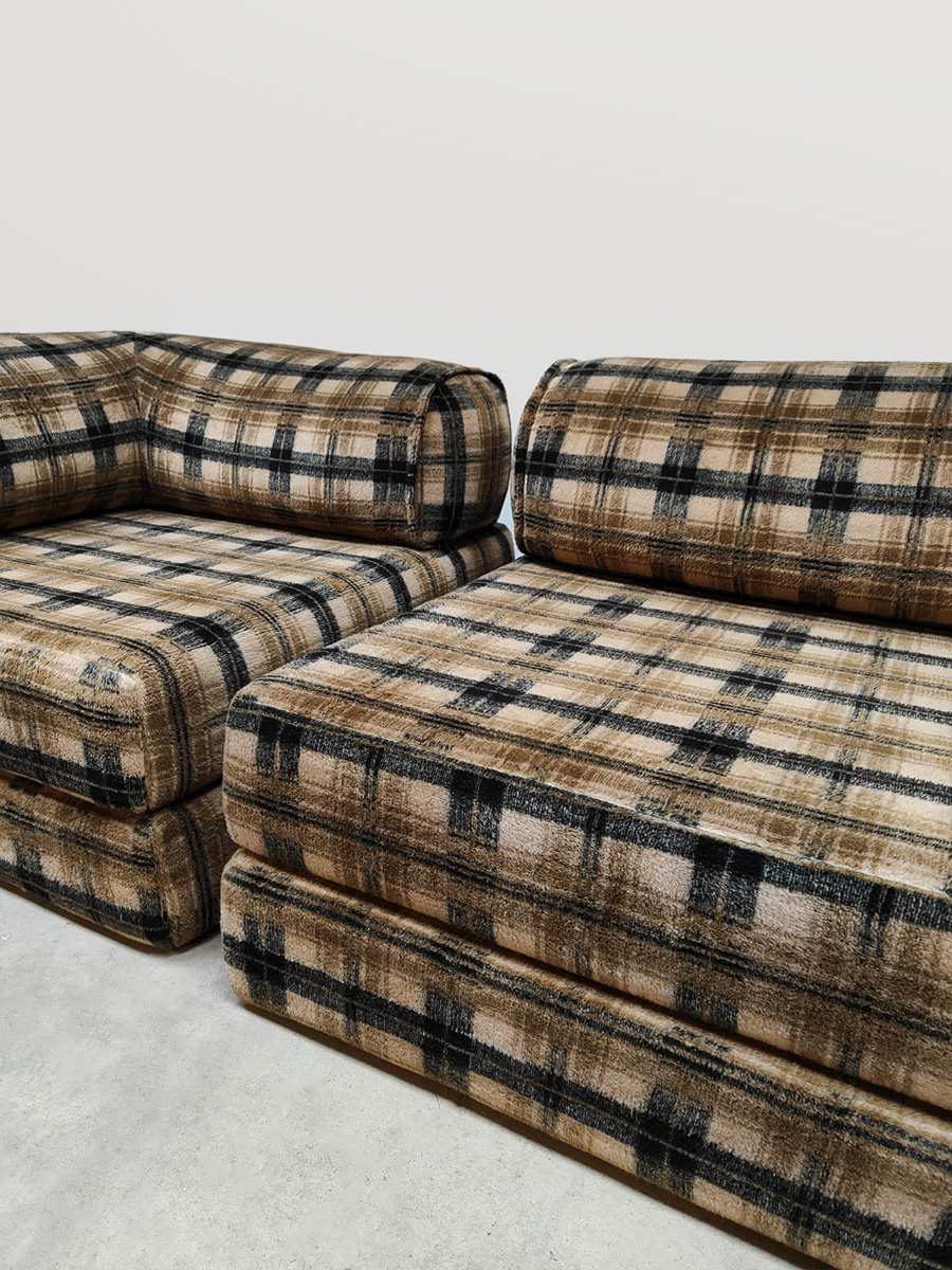 Vintage interior design convertible modular sofa daybed modulaire bank ‘Flannel checkered’ Vintage interior design convertible modular sofa daybed modulaire bank ‘Flanel checkered’