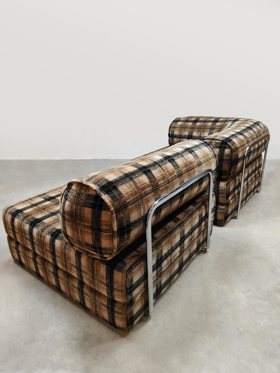 Vintage convertible modular sofa daybed modulaire bank ‘checkered’ Vintage convertible modular sofa daybed modulaire bank ‘checkered’