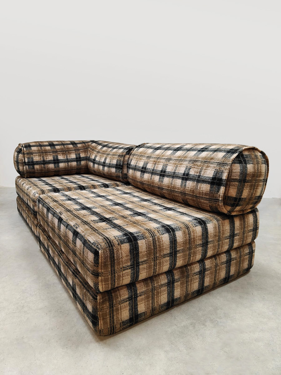 Midcentury furniture design convertible modular sofa daybed modulaire bank ‘Flanel checkered’ Midcentury furniture design convertible modular sofa daybed modulaire bank ‘Flanel checkered’
