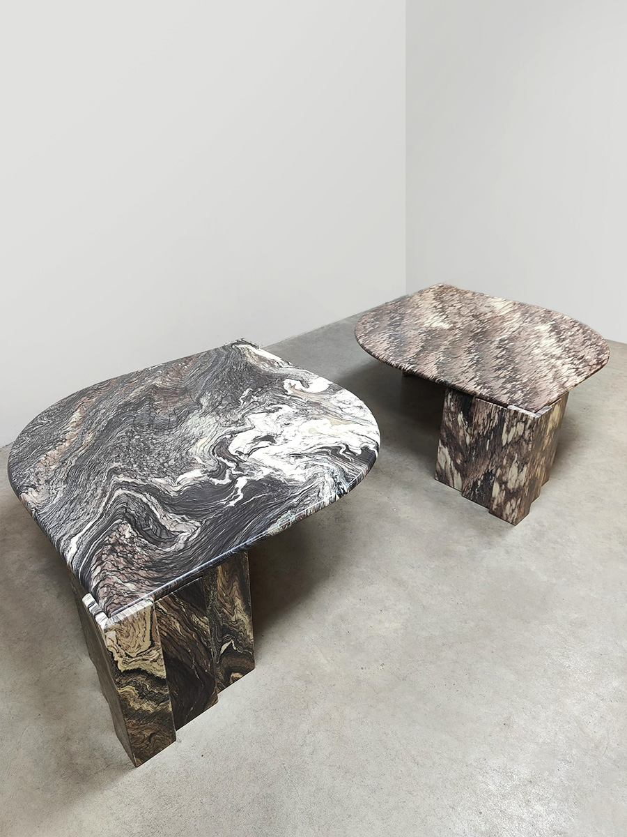 Vintage interior furniture design marble coffee tables midcentury marmeren salontafels Roche Bobois