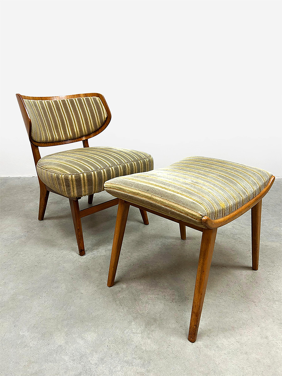 Midcentury interior design fifties lounge chair & hocker wingback lounge fauteuil 1950's Midcentury interior design fifties lounge chair & hocker wingback lounge fauteuil 1950's