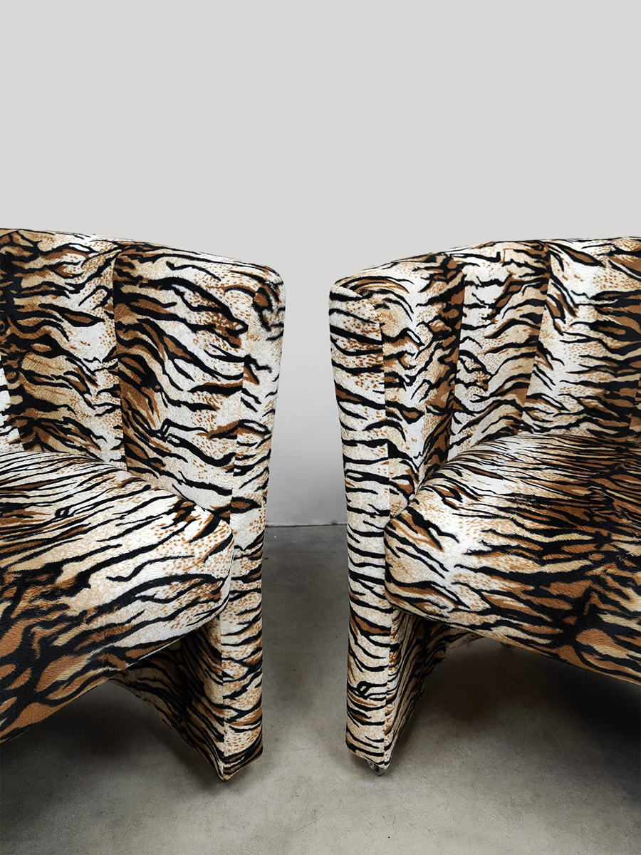 Vintage lounge club armchairs eetkamerstoelen fauteuils 1970 'Tigers'