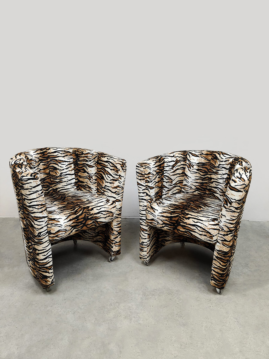 Vintage lounge club armchairs eetkamerstoelen fauteuils 1970 'Tigerprint'