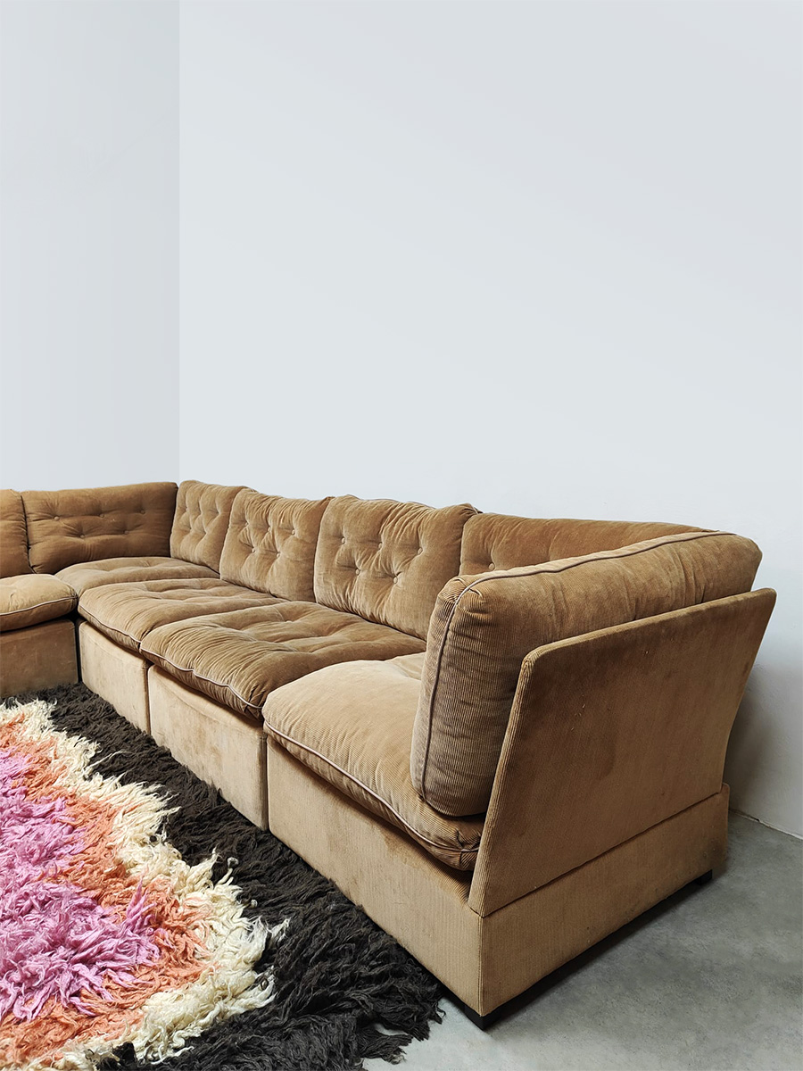 Vintage modular corduroy rib sofa modulaire elementen lounge bank ‘Sahara brown’