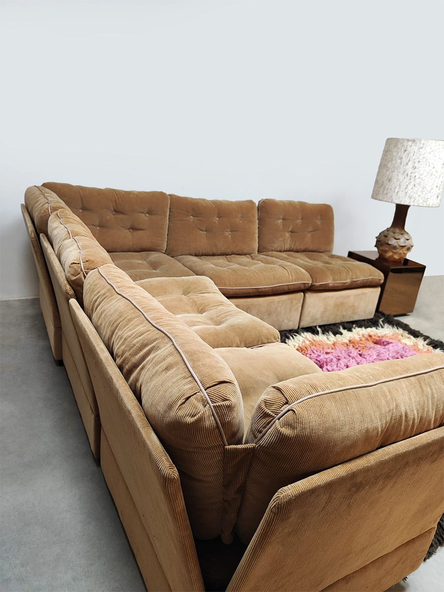 Vintage modular corduroy rib sofa modulaire elementen lounge bank ‘Sahara brown’