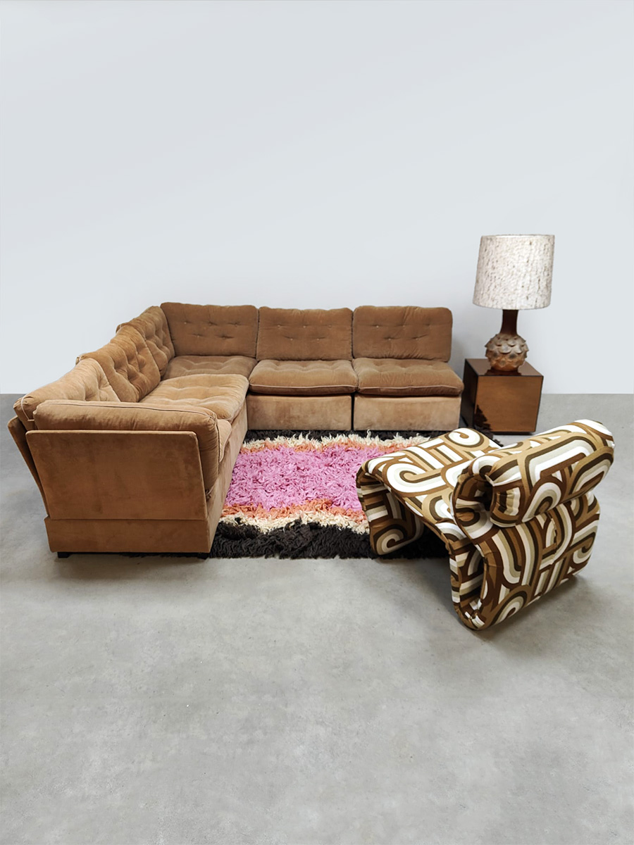 Vintage furniture design modular corduroy rib sofa modulaire elementen lounge bank ‘Sahara brown’