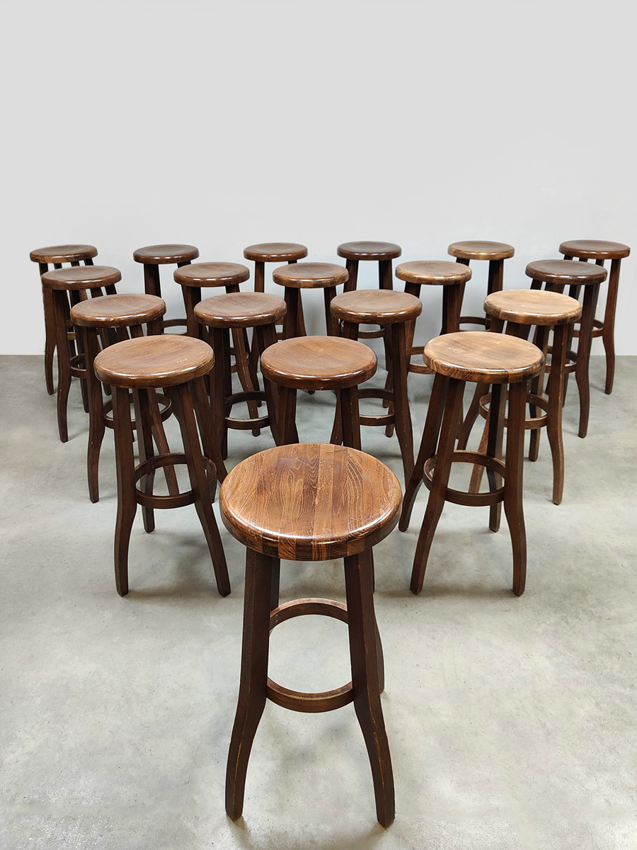 Brutalist design wooden vintage barstools houten barkukken 19 x
