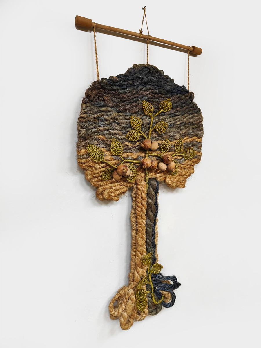 Midcentury macramé wall tapestry vintage Tree of life 1960