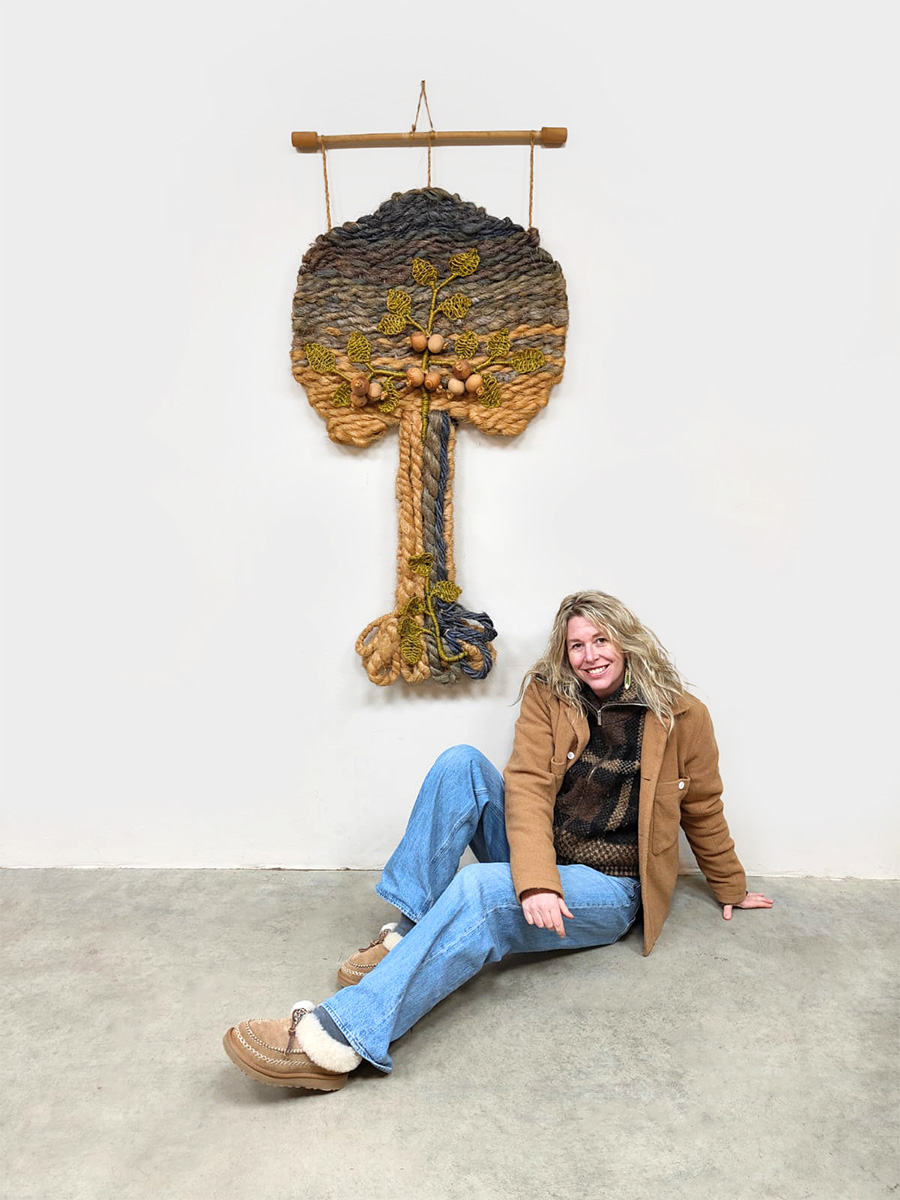 Midcentury macramé wall tapestry vintage Tree of life 1960