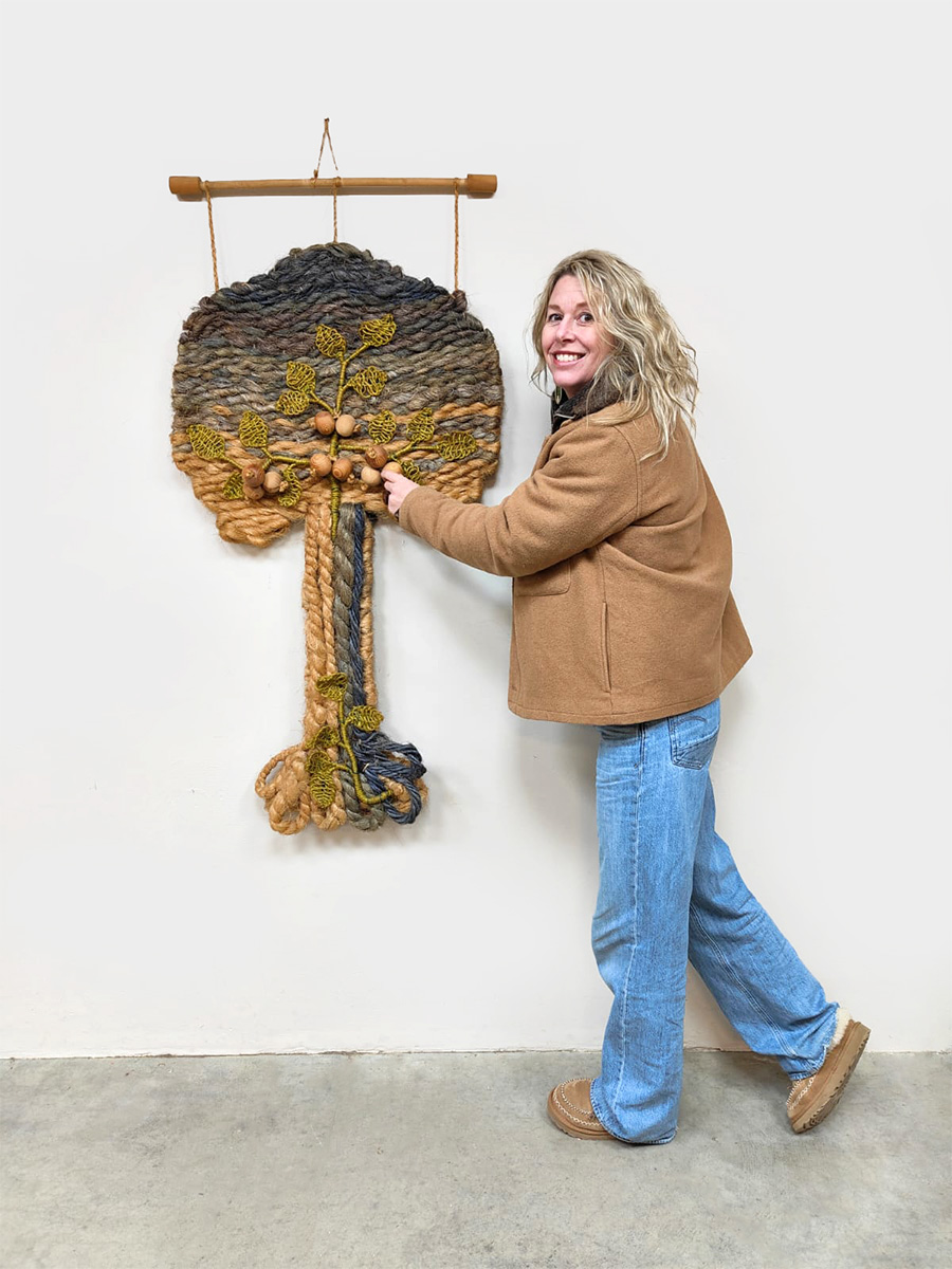 Midcentury macramé wall tapestry vintage Tree of life 1960