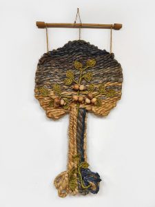 Midcentury macramé wall tapestry vintage Tree of life 1960