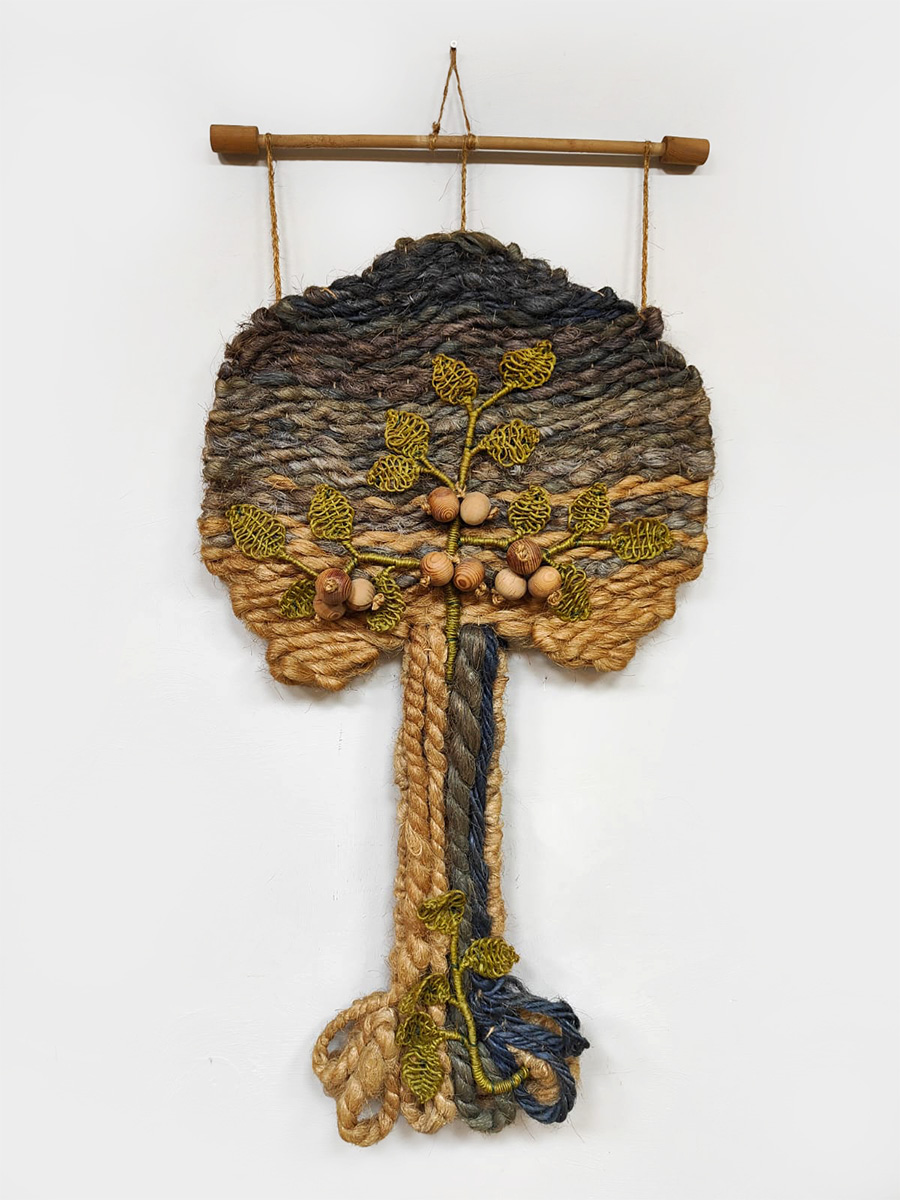 Midcentury macramé wall tapestry vintage Tree of life 1960