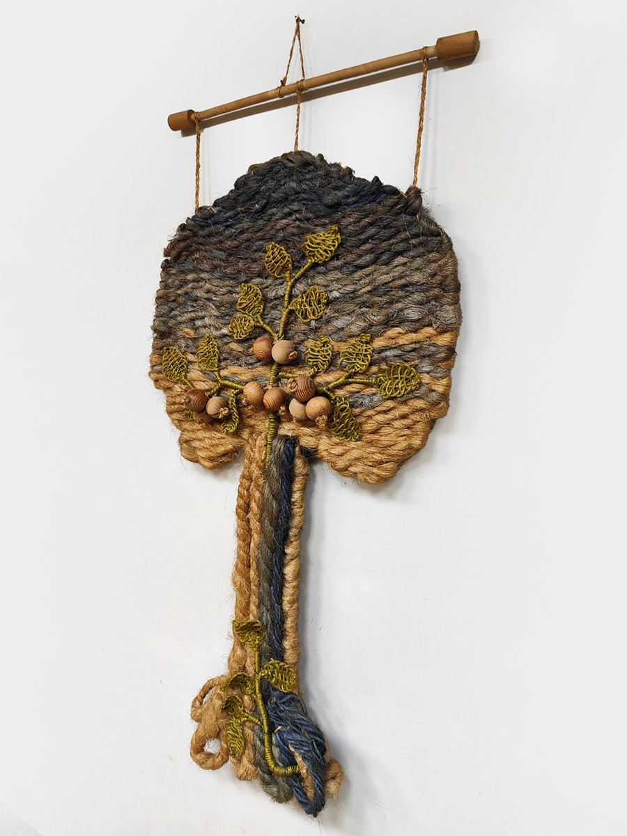 Midcentury macramé wall tapestry vintage Tree of life 1960