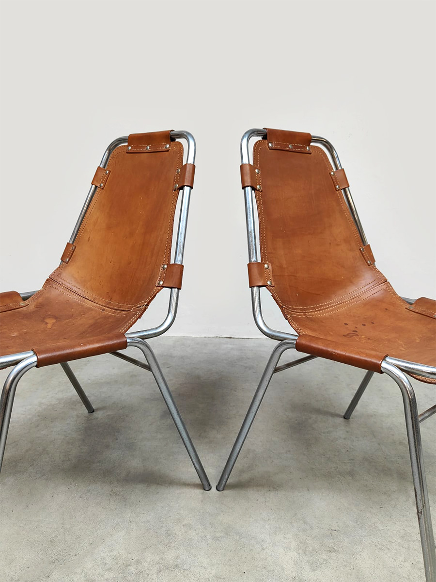 Vintage Italian design Les Arcs chairs camel leather stoelen Charlotte Perriand for Dal Vera 1970s Vintage Italian design Les Arcs chairs camel leather stoelen Charlotte Perriand for Dal Vera 1970s