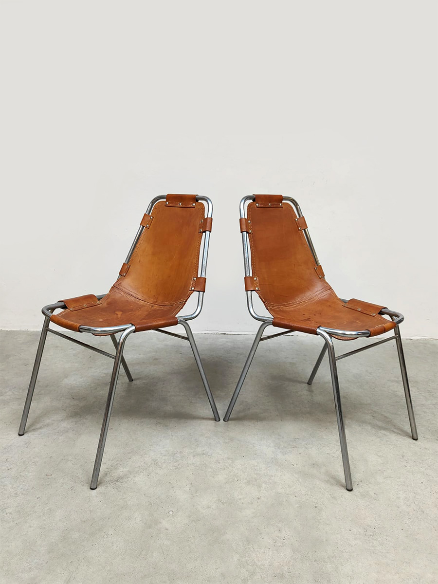 Midcentury interior Italian design Les Arcs chairs camel leather stoelen Charlotte Perriand for Dal Vera 1970s Midcentury interior Italian design Les Arcs chairs camel leather stoelen Charlotte Perriand for Dal Vera 1970s
