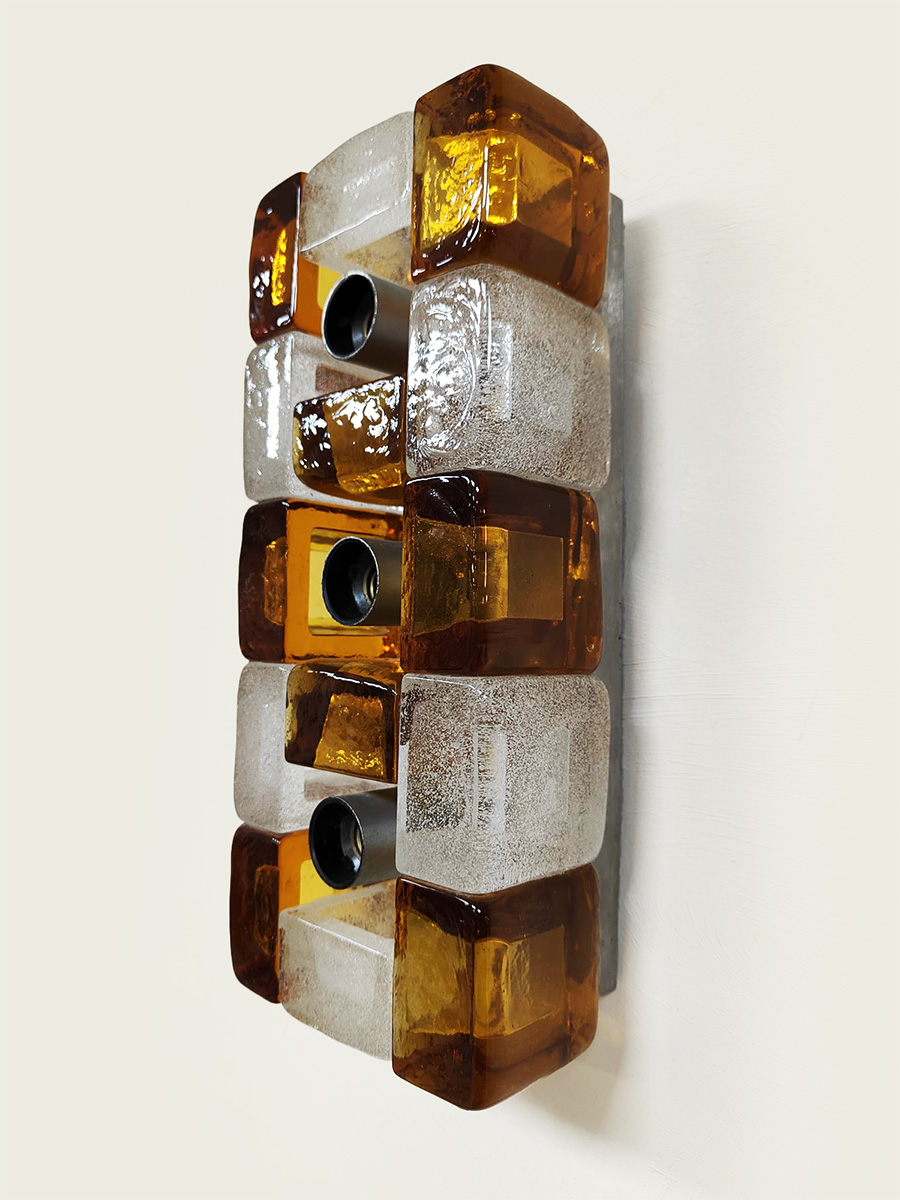 Midcentury interior design amber murano glass wall lamp sconce wandlamp Albano Poli for Poliarte 1970s