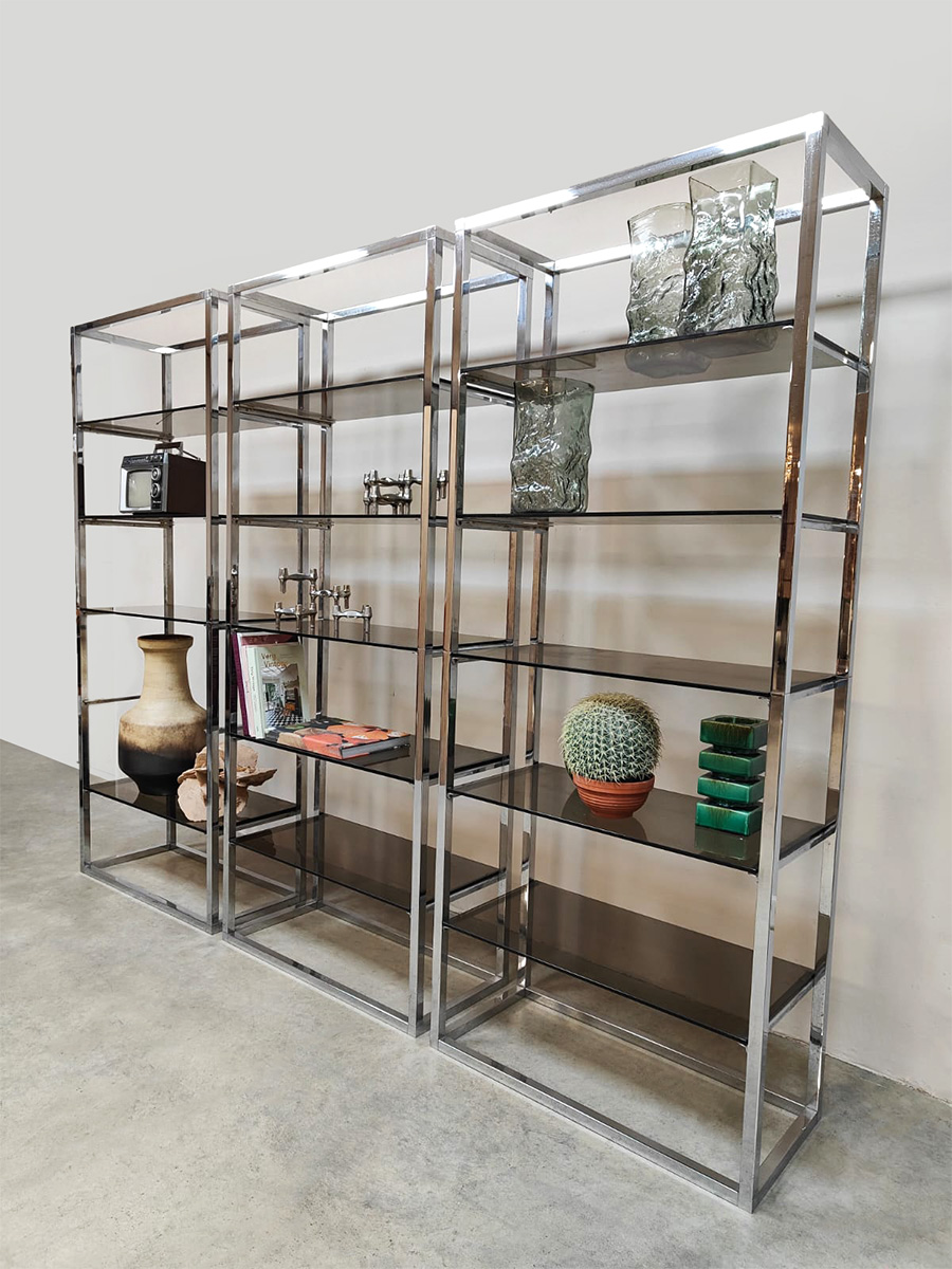 Vintage chrome cabinet chromen boekenkast room divider