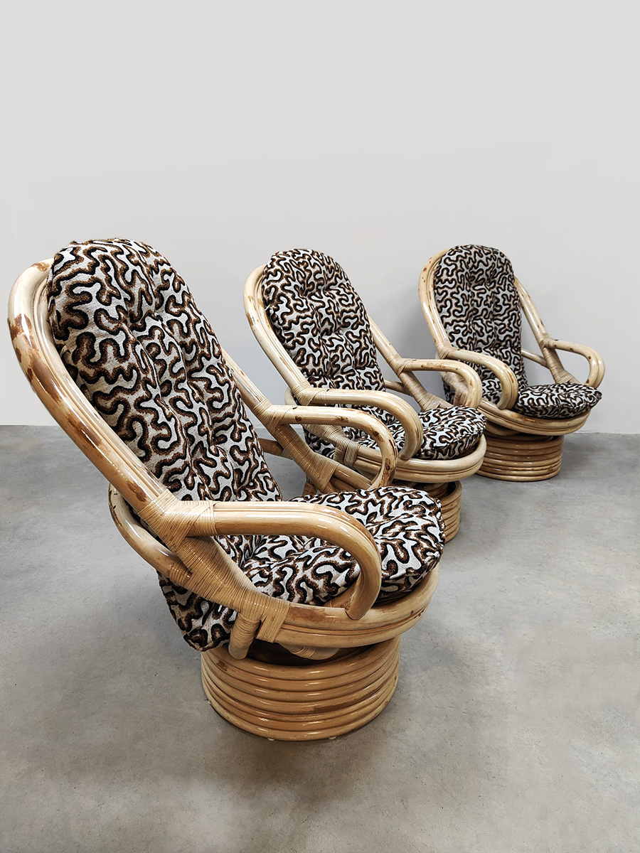 Midcentury furniture design rattan lounge swivel chairs & ottoman rotan draaifauteuils & hocker 1970 Midcentury furniture design rattan lounge swivel chairs & ottoman rotan draaifauteuils & hocker 1970