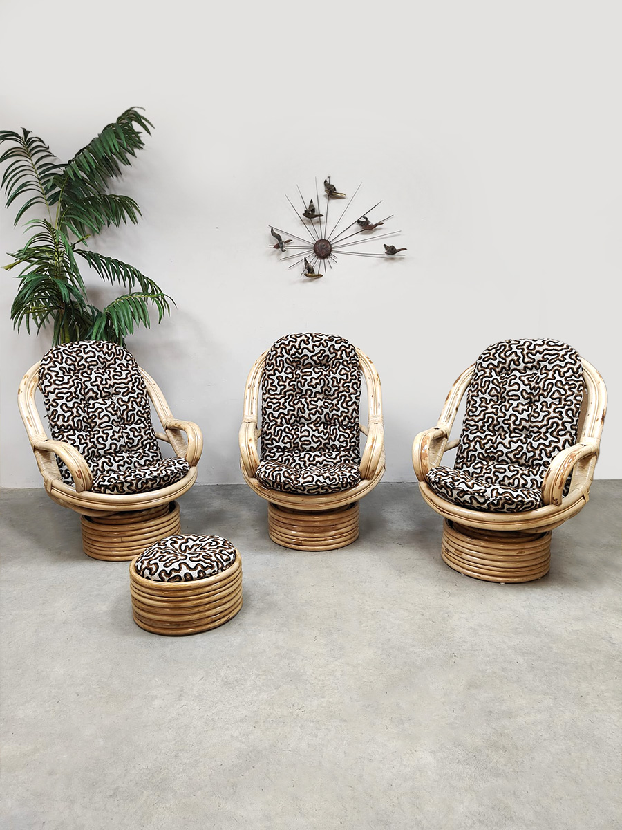 Vintage bamboo rocking lounge swivel tilt chairs Axel Enthoven Vintage bamboo rocking lounge swivel tilt chairs Axel Enthoven