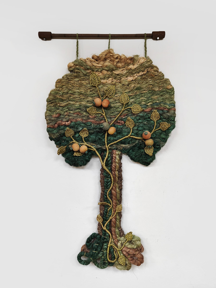 Vintage woven art macramé wall tapestry wandkleed Tree of life 1960 Spring